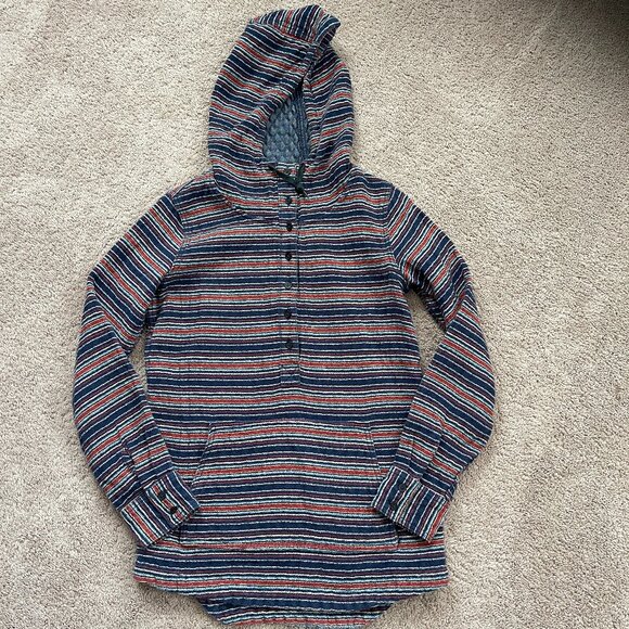 Burton Tops - Burton Striped Hooded Pullover Multicolored Kangaroo Quilted Women Small Outdoor